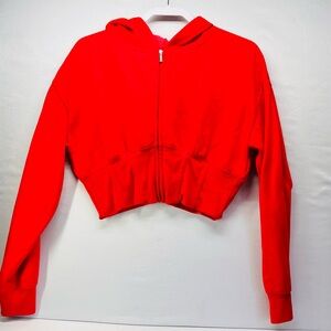 Red Cropped Zip-Up Hoodie